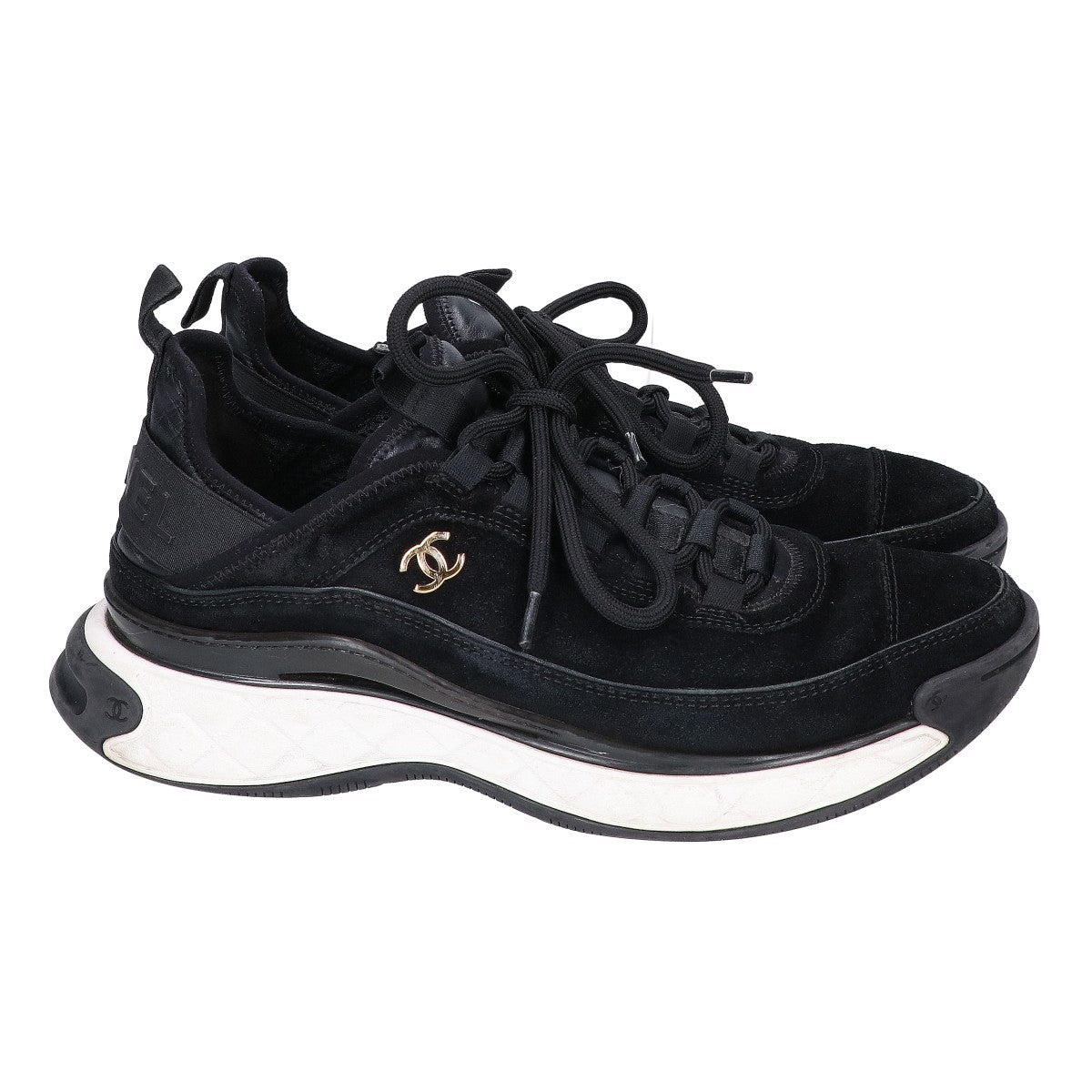 CHANEL G45332 Low Top Trainer Sneakers Black/Gold Size EU 41