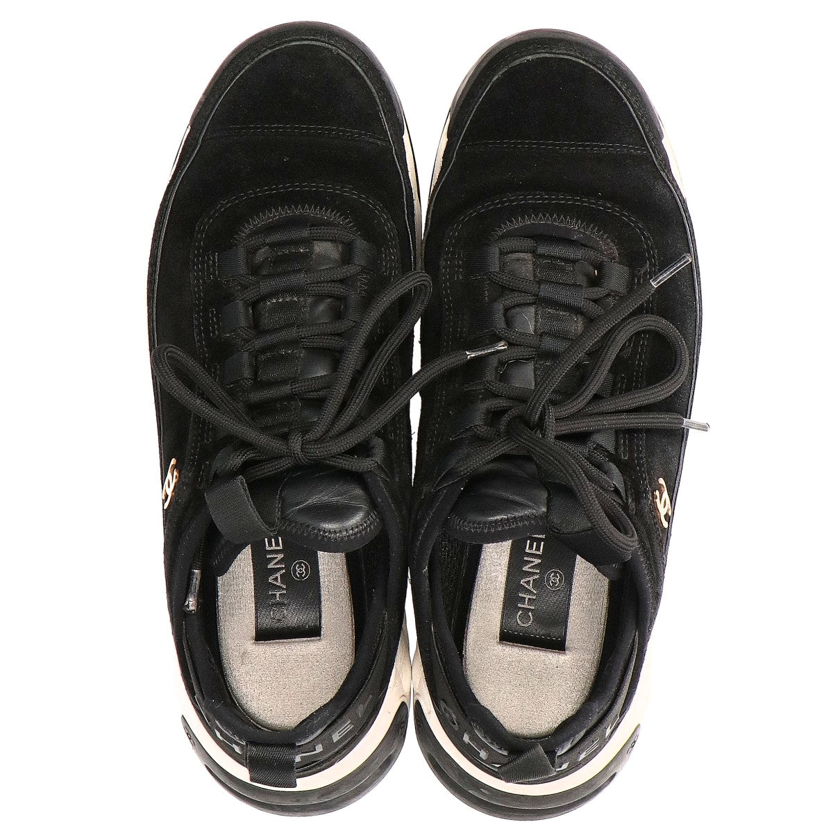 CHANEL G45332 Low Top Trainer Sneakers Black/Gold Size EU 41
