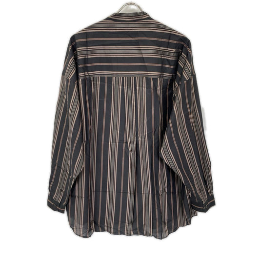 MAISON SPECIAL Silk Blend Stripe Band Shirt Black Size 01