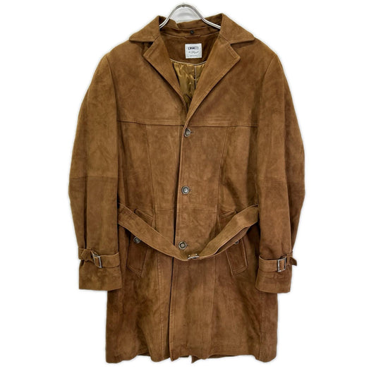 EMMETI Brown Goat Leather Fur Collar Belted Coat Size 48