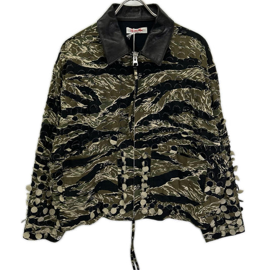 SYUMAN. SS25 Camo Parallel Laser Cut Cotton Top Khaki Size 1