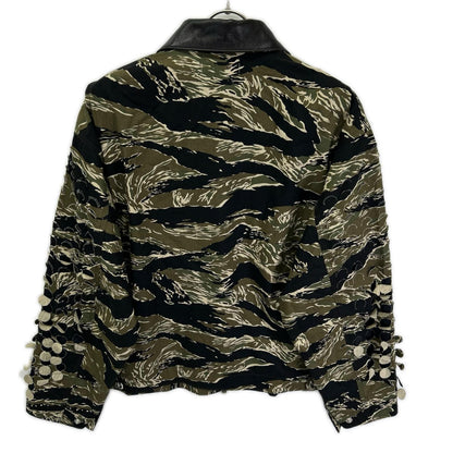 SYUMAN. SS25 Camo Parallel Laser Cut Cotton Top Khaki Size 1