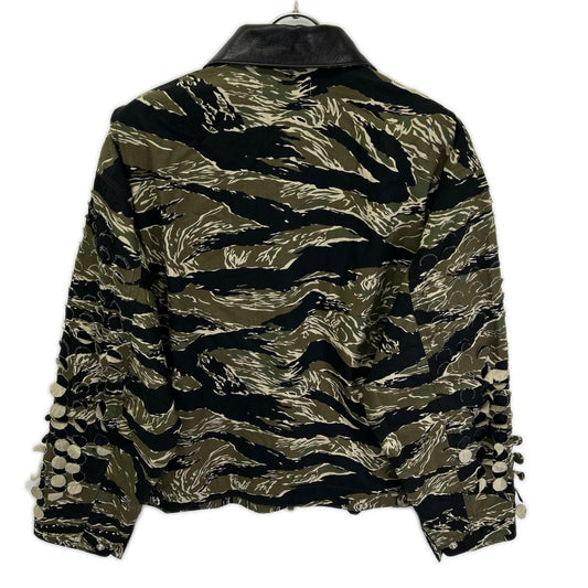 SYUMAN. SS25 Camo Parallel Laser Cut Cotton Top Khaki Size 1