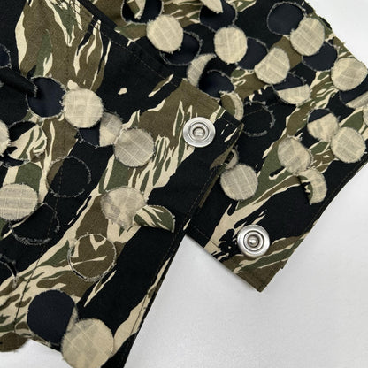 SYUMAN. SS25 Camo Parallel Laser Cut Cotton Top Khaki Size 1