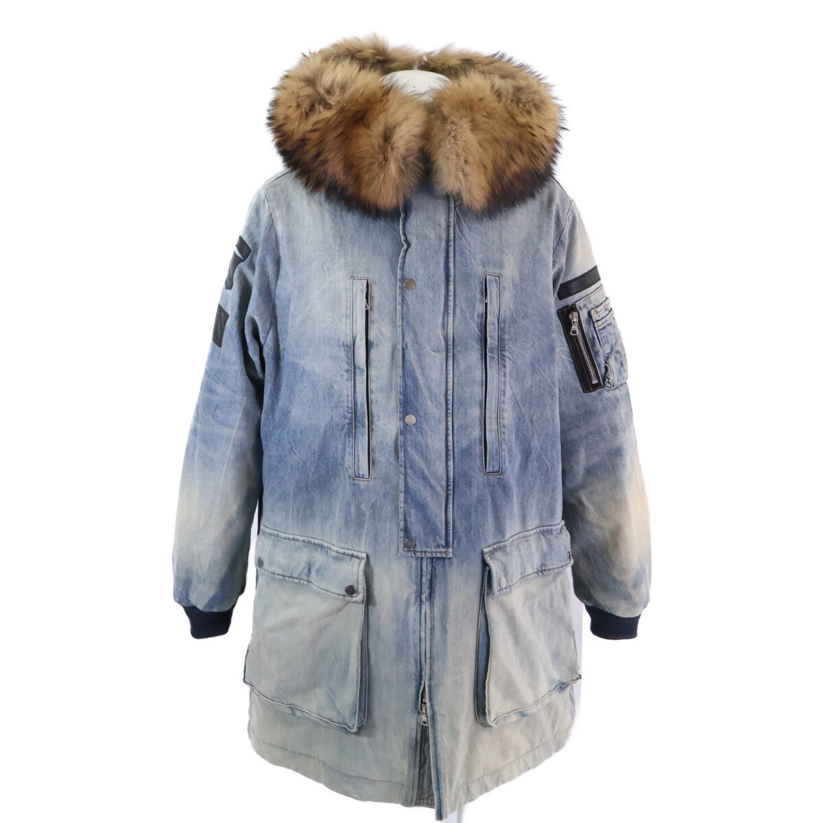 AMIRI Detachable Raccoon Fur Denim Coat Blue Size M