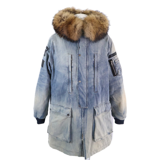 AMIRI Detachable Raccoon Fur Denim Coat Blue Size M