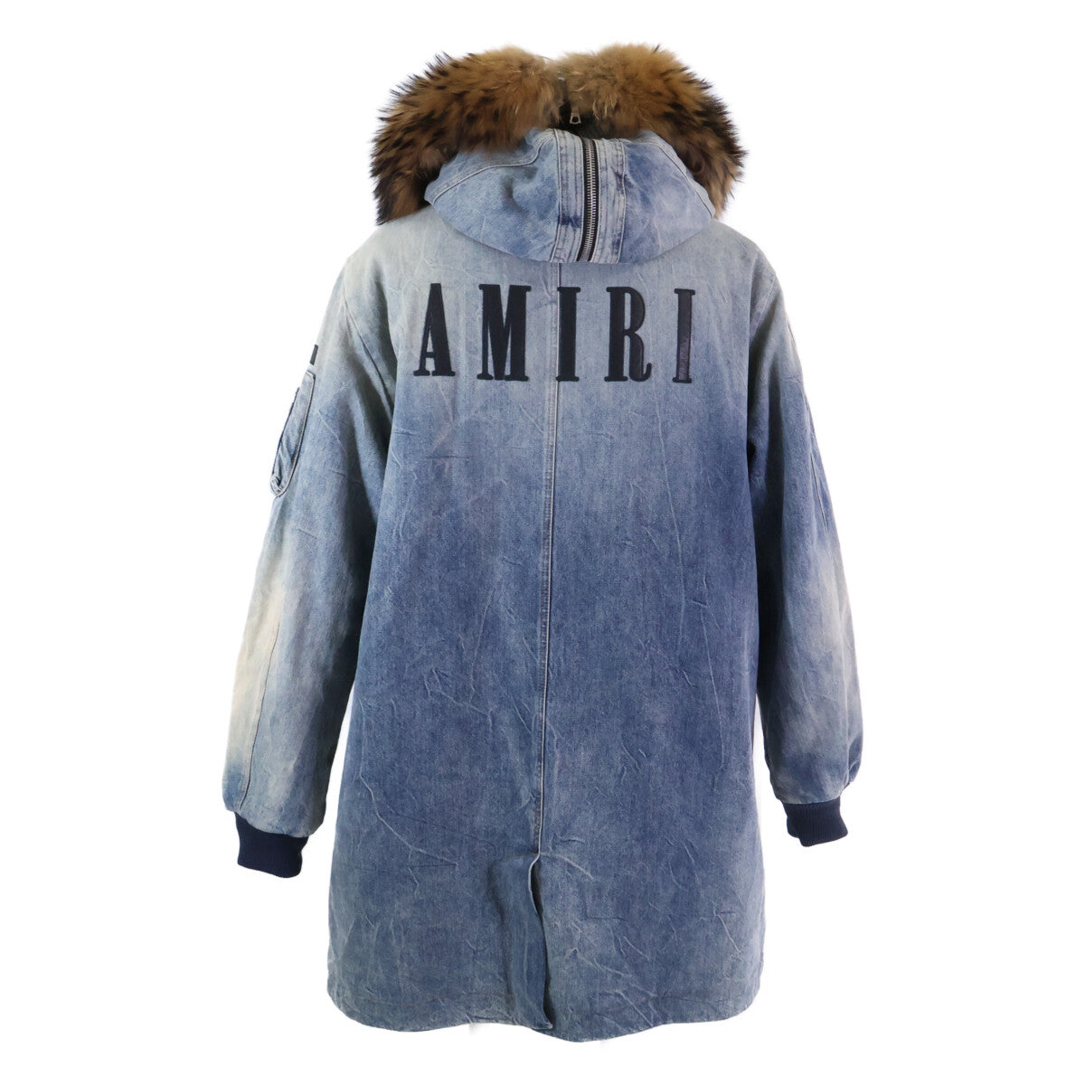 AMIRI Detachable Raccoon Fur Denim Coat Blue Size M