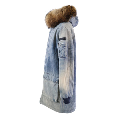 AMIRI Detachable Raccoon Fur Denim Coat Blue Size M