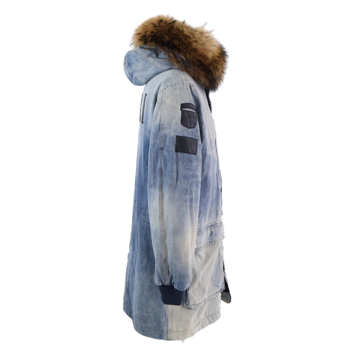 AMIRI Detachable Raccoon Fur Denim Coat Blue Size M