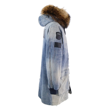 AMIRI Detachable Raccoon Fur Denim Coat Blue Size M