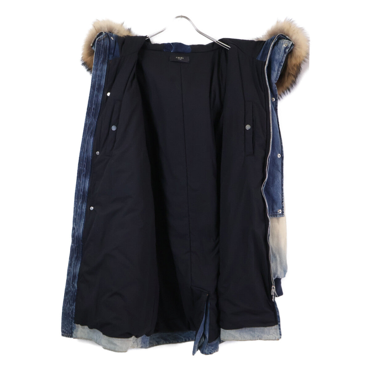 AMIRI Detachable Raccoon Fur Denim Coat Blue Size M