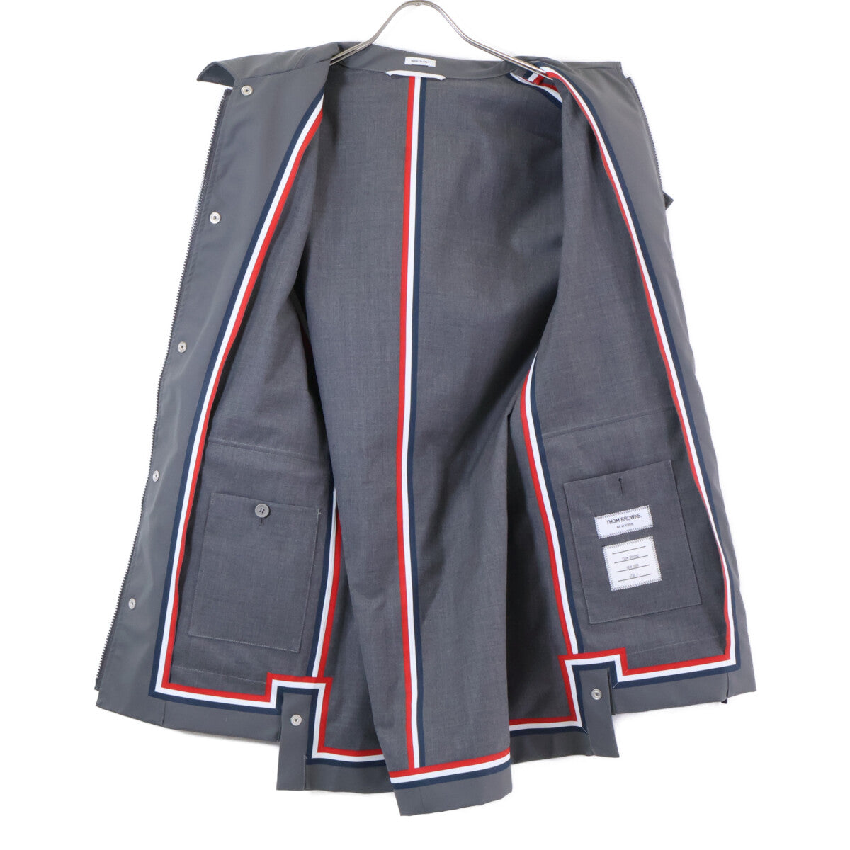 THOM BROWNE Full-Length Hooded Wool Coat Gray Size 2