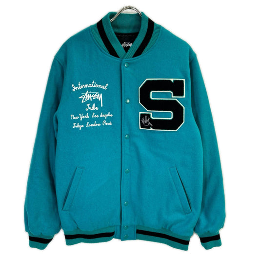 STUSSY 15AW Big S Letterman Polyester Jacket Green Size XL