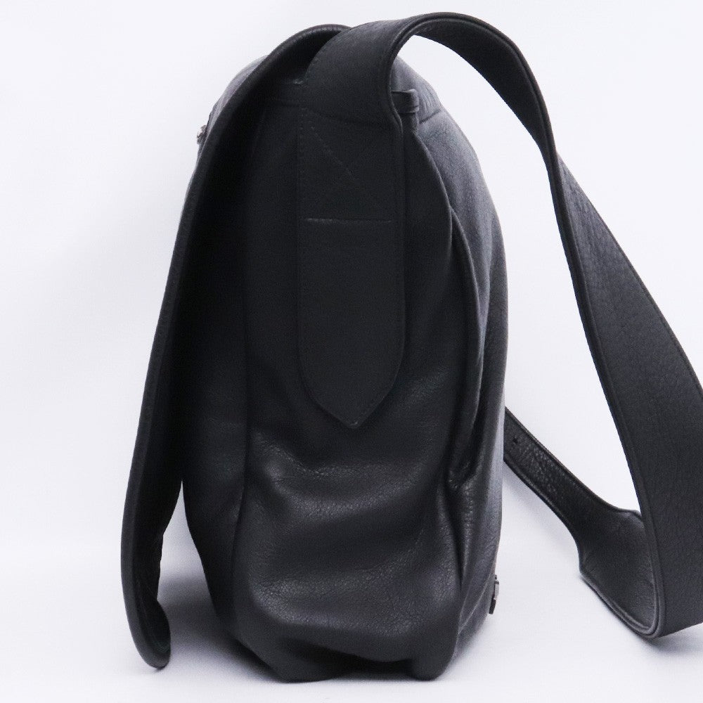 CHROME HEARTS BS Fleur Leather Messenger Bag Black Size F