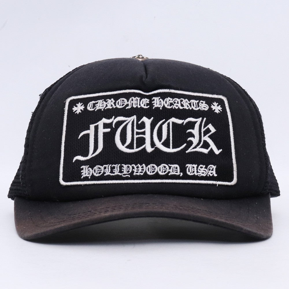Chrome Hearts FUCK Patch Crossball Trucker Hat Black Size F