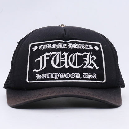 Chrome Hearts FUCK Patch Crossball Trucker Hat Black Size F