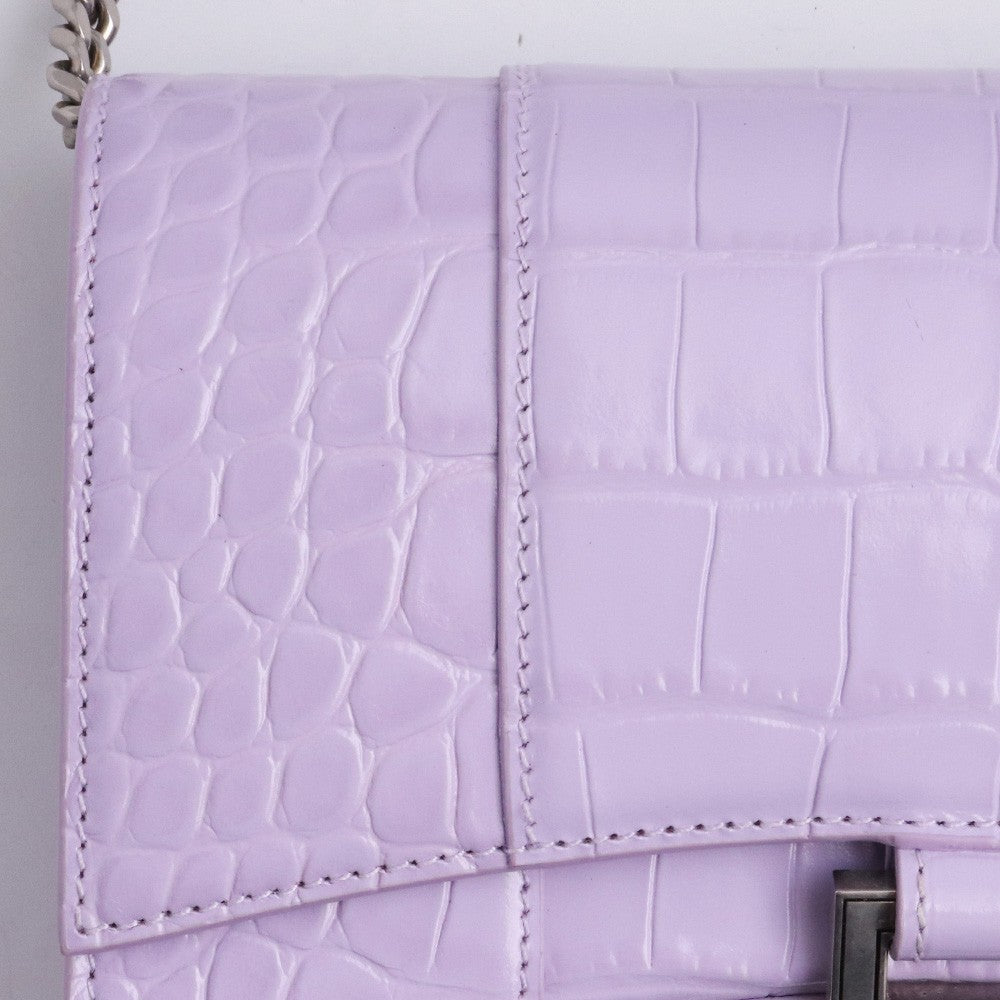 BALENCIAGA Hourglass Chain Wallet Purple Croc Emb. Bag Size F