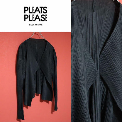 PLEATS PLEASE 00s Black Pleated Drape Cardigan Size 4