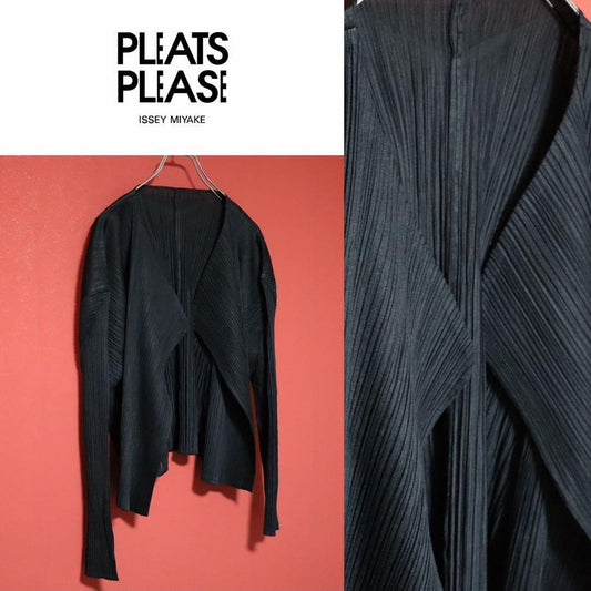 PLEATS PLEASE 00s Black Pleated Drape Cardigan Size 4