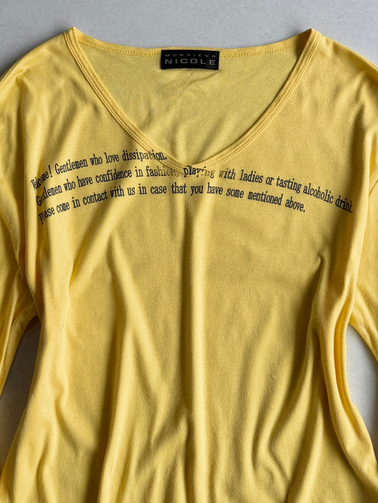 MONSIEUR NICOLE Lettering V-Neck Long Sleeve Shirt Size 46