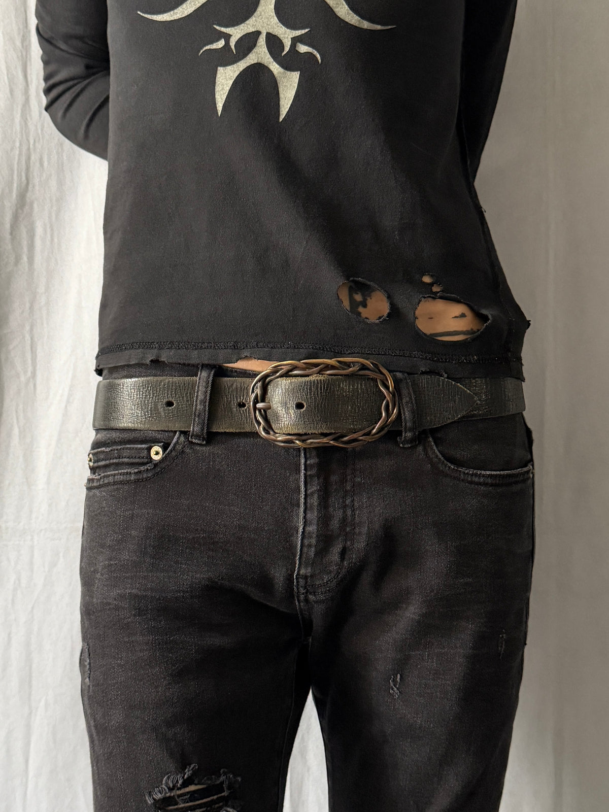 CUSTOM CULTURE Braided Leather Belt Size 80