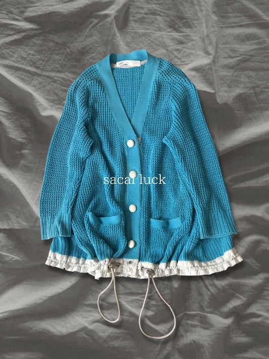 sacai luck SS14 Waffle Cardigan Drawstring Hem Blue Size 2