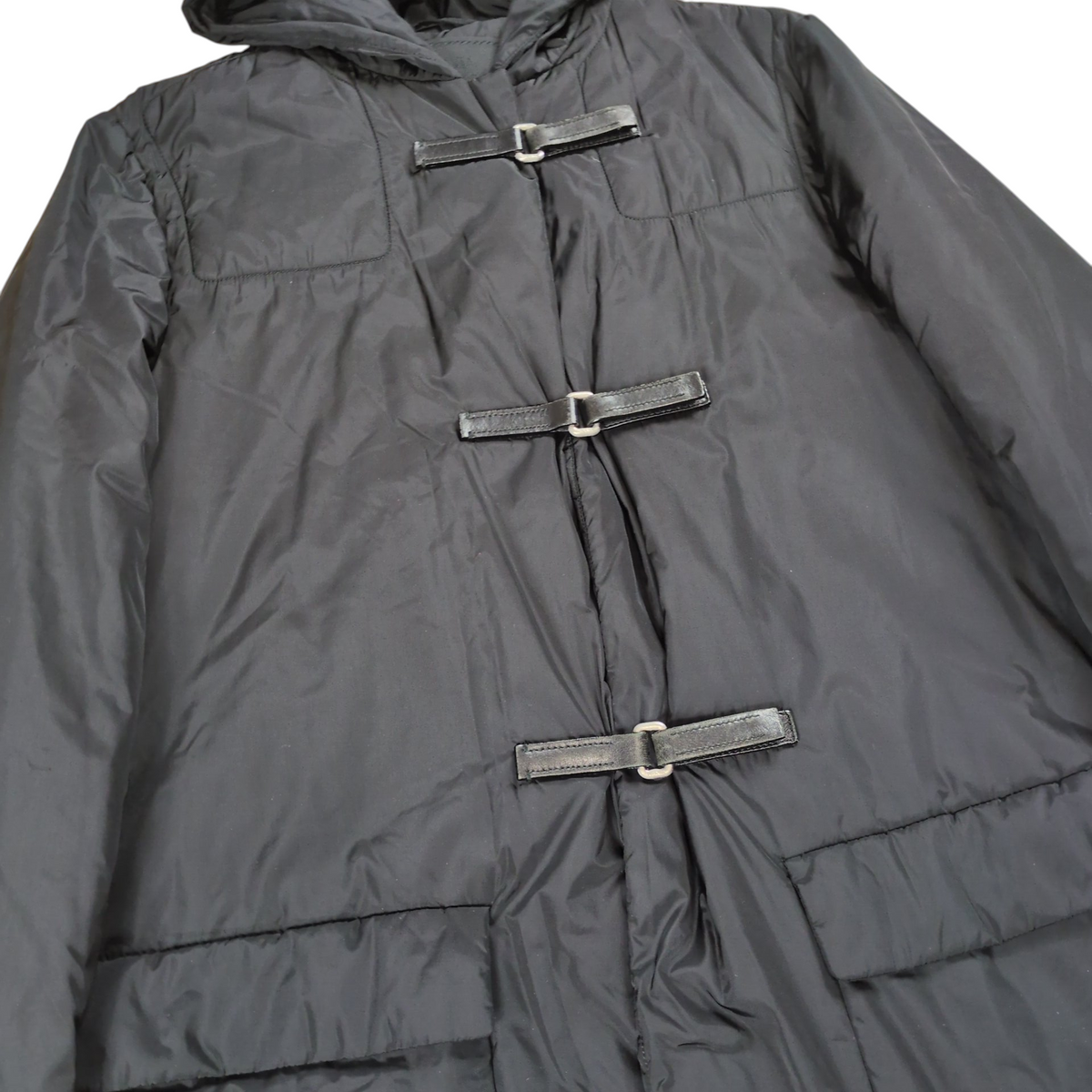 Prada Leather Belted Nylon Padded Coat Size 40