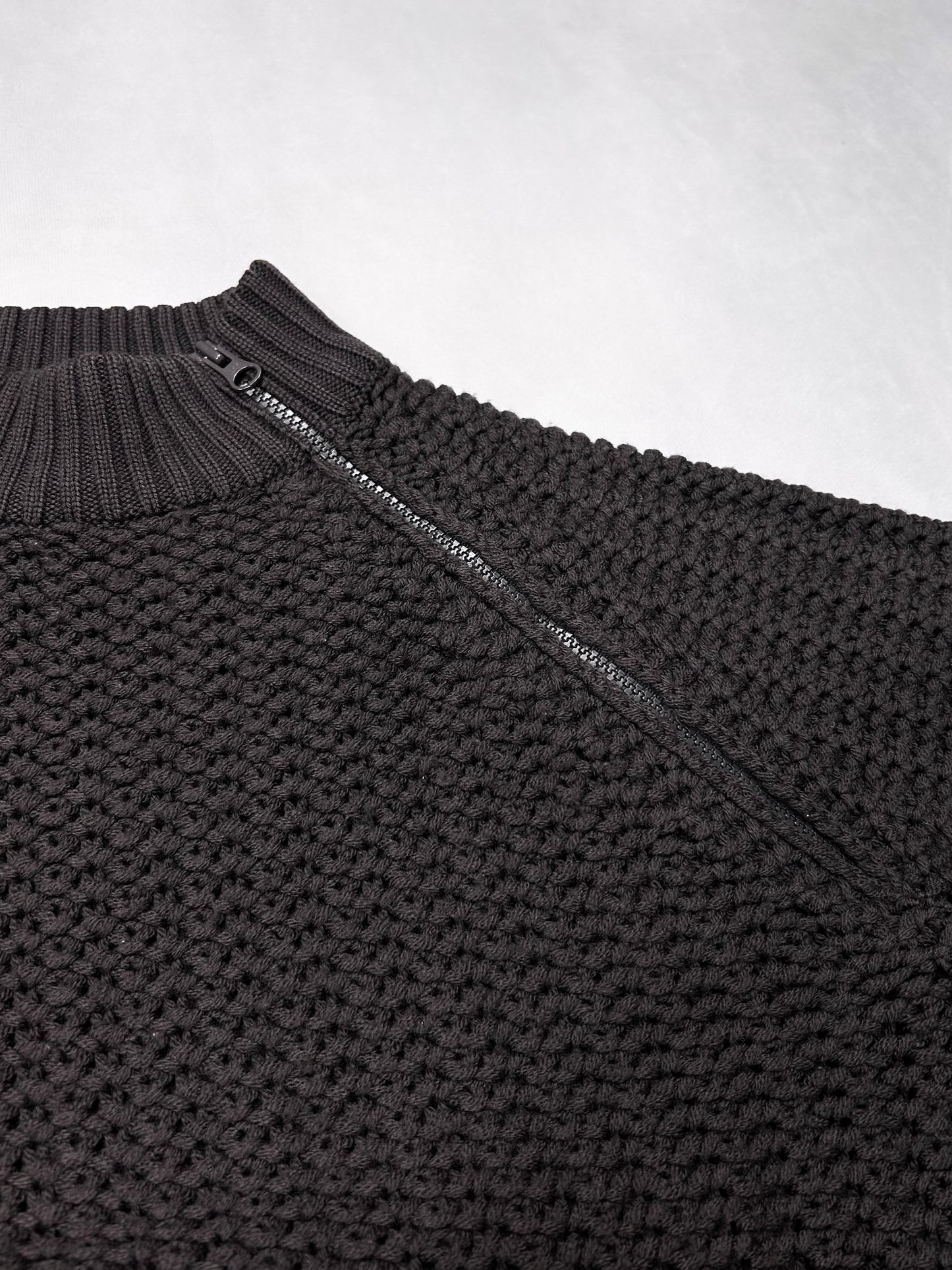Emporio Armani Black 2000s Side Half Zip Neck Knit Size 48