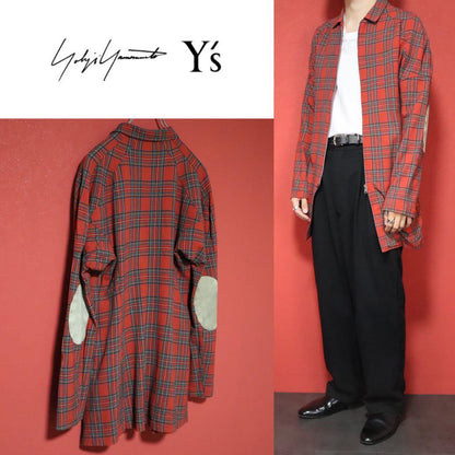 Yohji Yamamoto Red 90s Tartan Check Patch Coat Size FREE