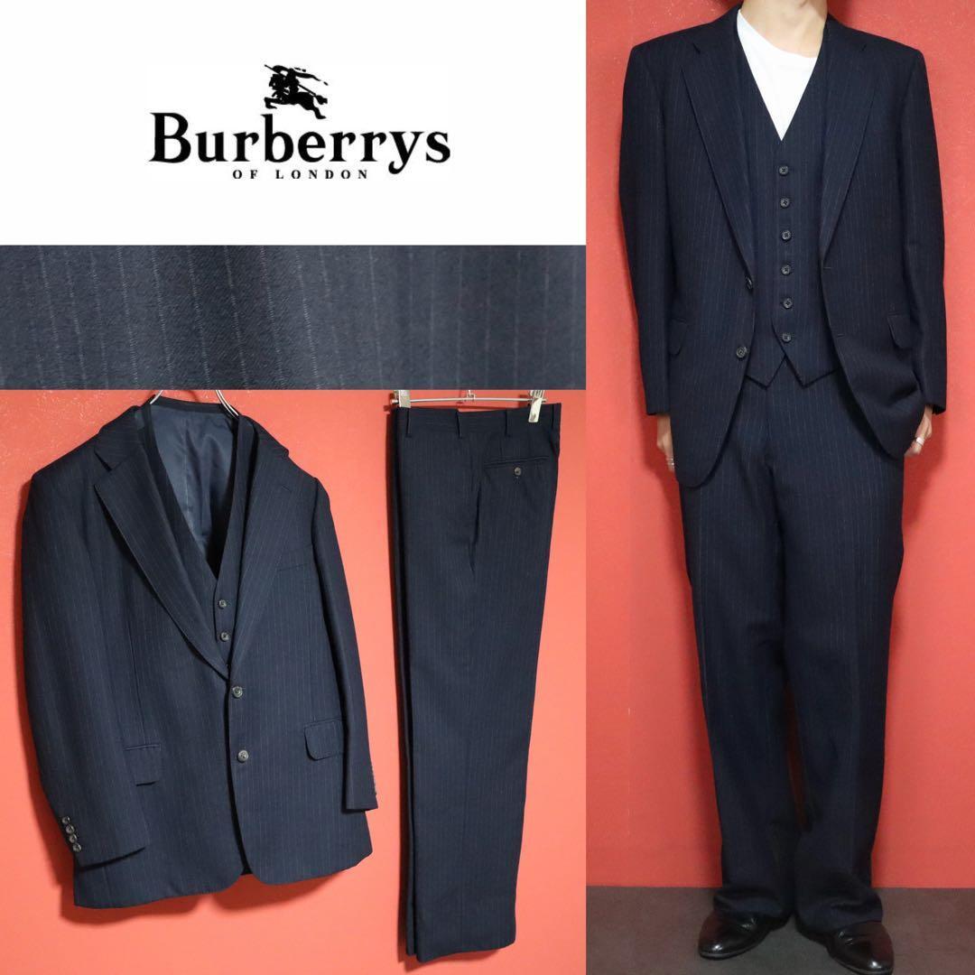 Burberrys 90s Vintage Tasmania Wool Pinstripe Suit Blue Blazer