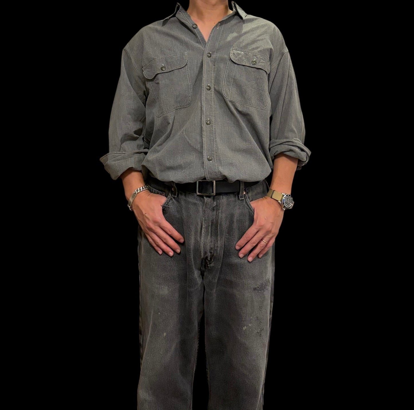 SUPER BIG-MAC 40s Black Chambray Shirt Size XXL
