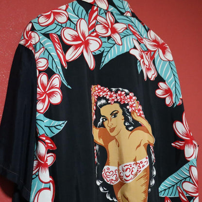 SUN SURF 00s Artvogue Hula Girl Open Collar Shirt Size L
