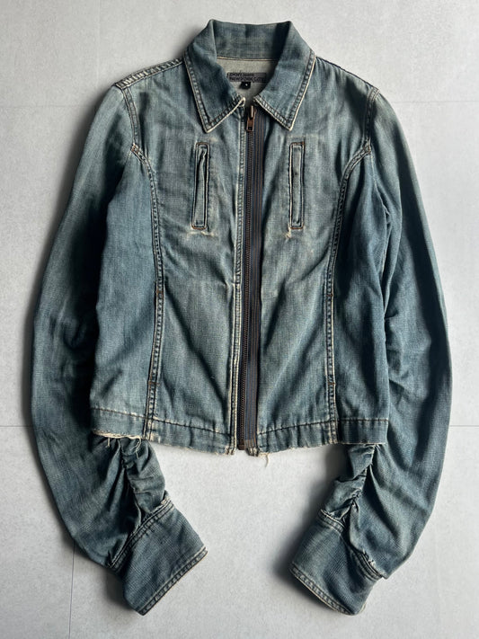DKNY Cropped Shirred Cotton Jacket Blue Size 4