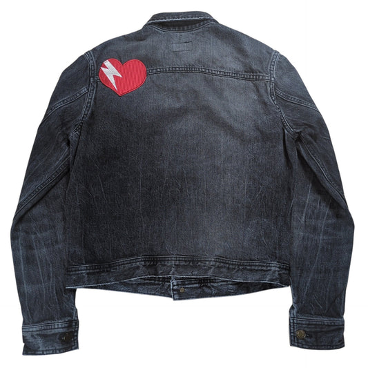 SAINT LAURENT Heart Patched Black Denim Jacket Size S