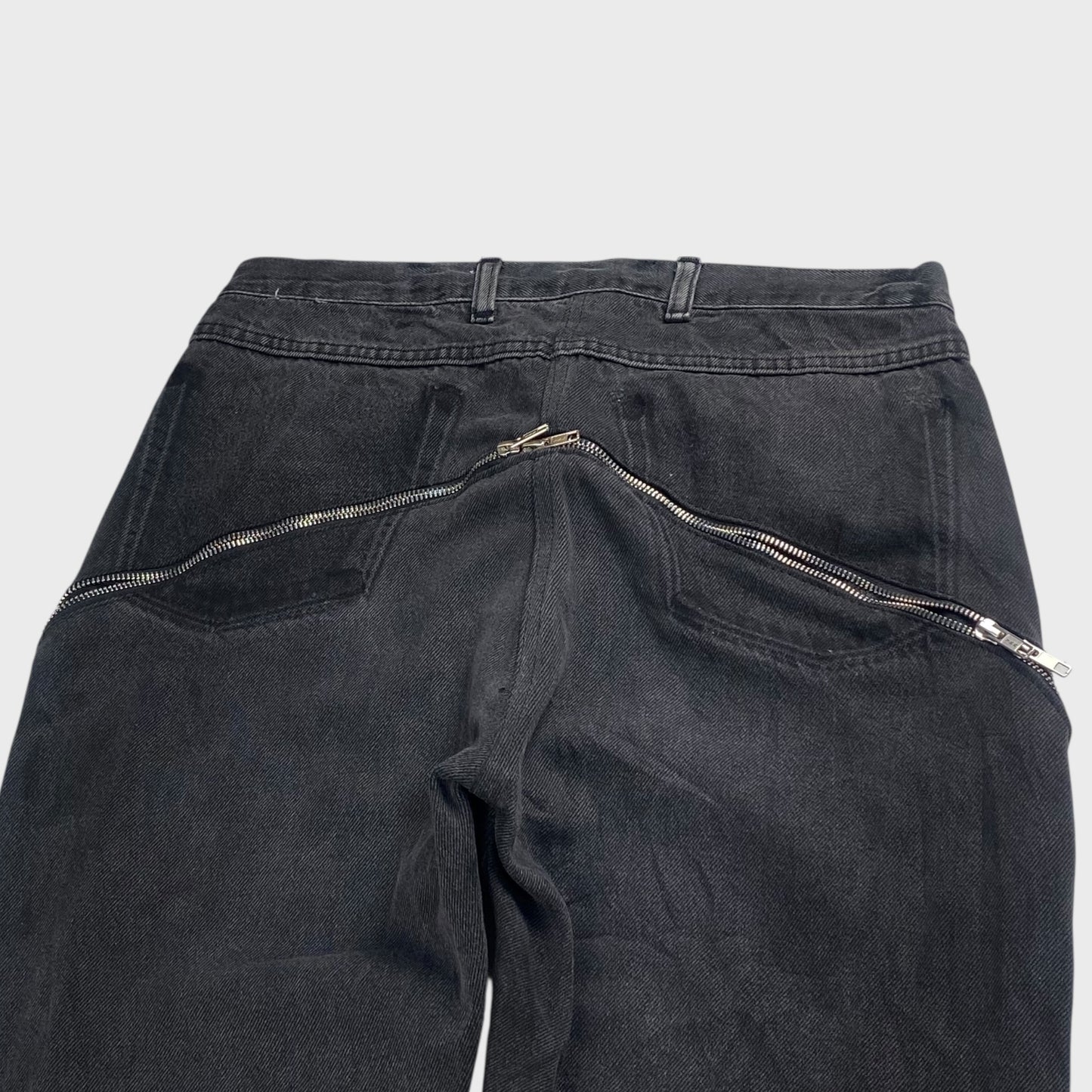 REMAKE Reconstructed Denim x Leather Zip Flare Pants Size 32