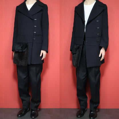 Prada 06AW Asymmetrical Raccoon Fur Pocket Wool Coat Size 40