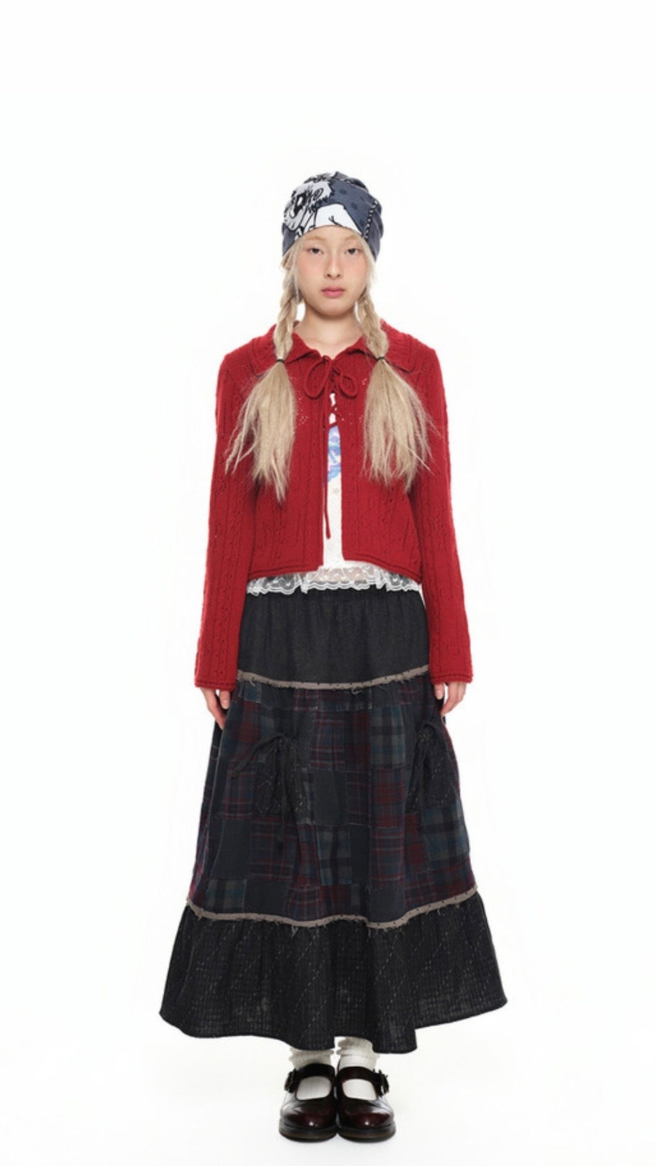 YOUTH BATH Red Lace Up Shawl Collar Cardigan Size S