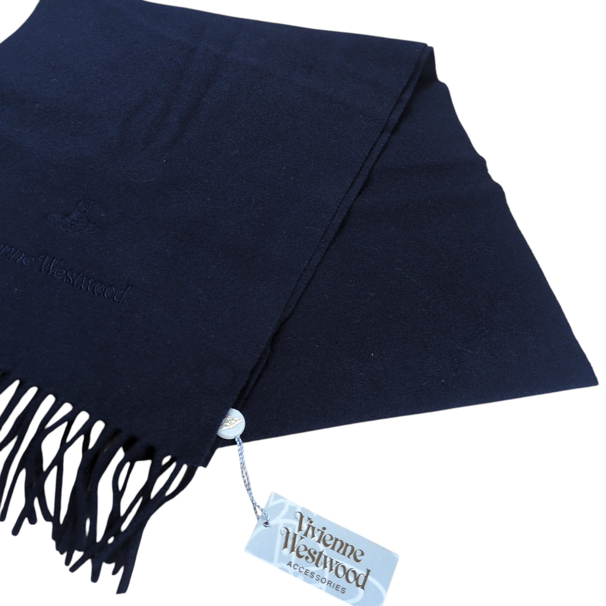 Vivienne Westwood Orb Logo Fringe Wool Scarf blue