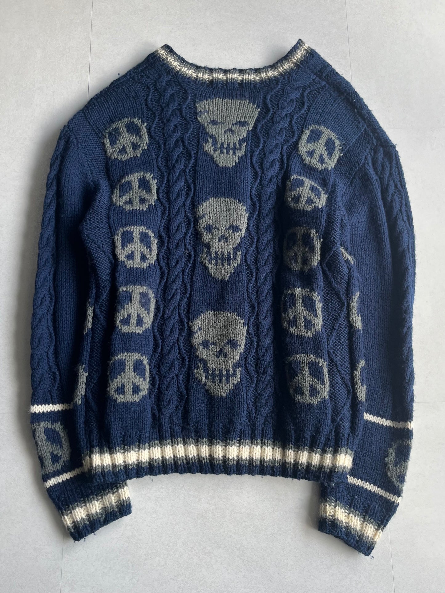 Vintage Milkboy Skull Blue Wool Cardigan Size M