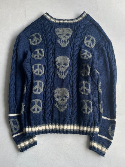 Vintage Milkboy Skull Blue Wool Cardigan Size M