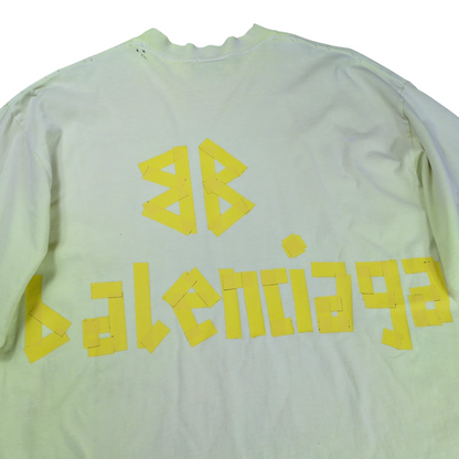 BALENCIAGA Tape Logo Crushed T-Shirt Yellow Size XS