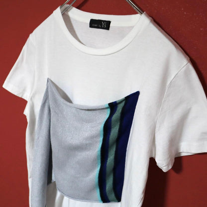 RISMAT by Y's White Knit Docking Asymmetrical T-Shirt Size 2