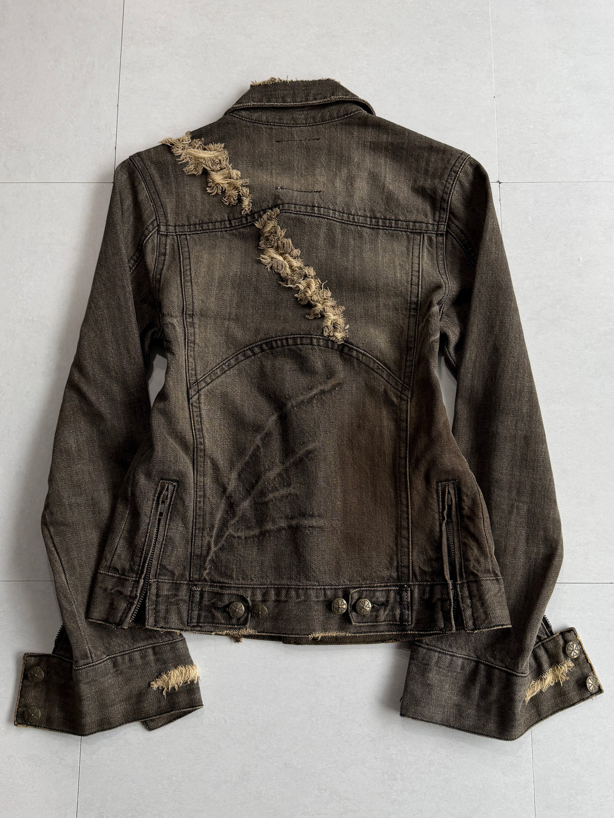 Midas Distressed Faded Denim Jacket Size M