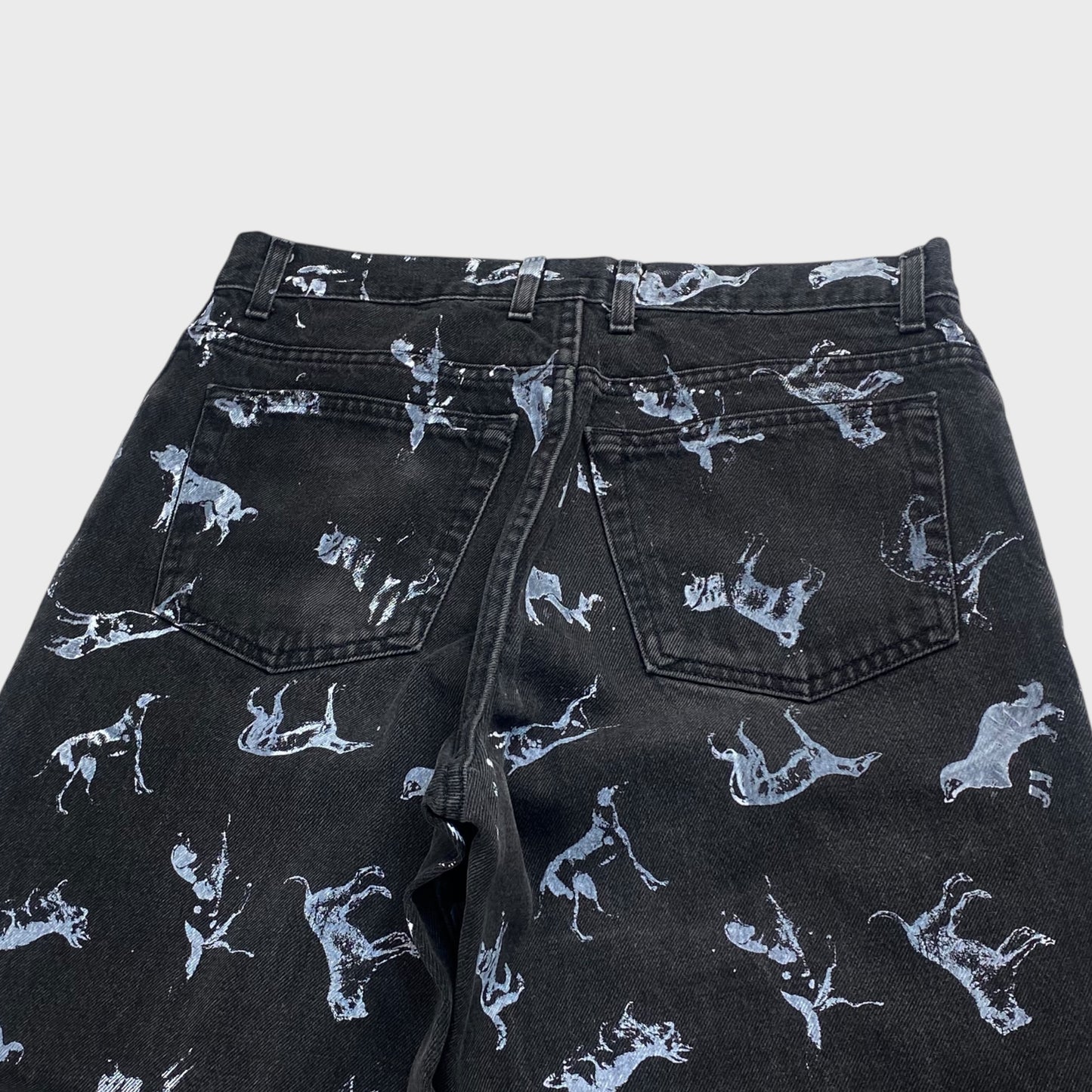 REMAKE Animal Paint Art Black Denim Pants Size 32