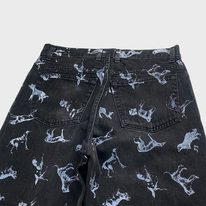 REMAKE Animal Paint Art Black Denim Pants Size 32