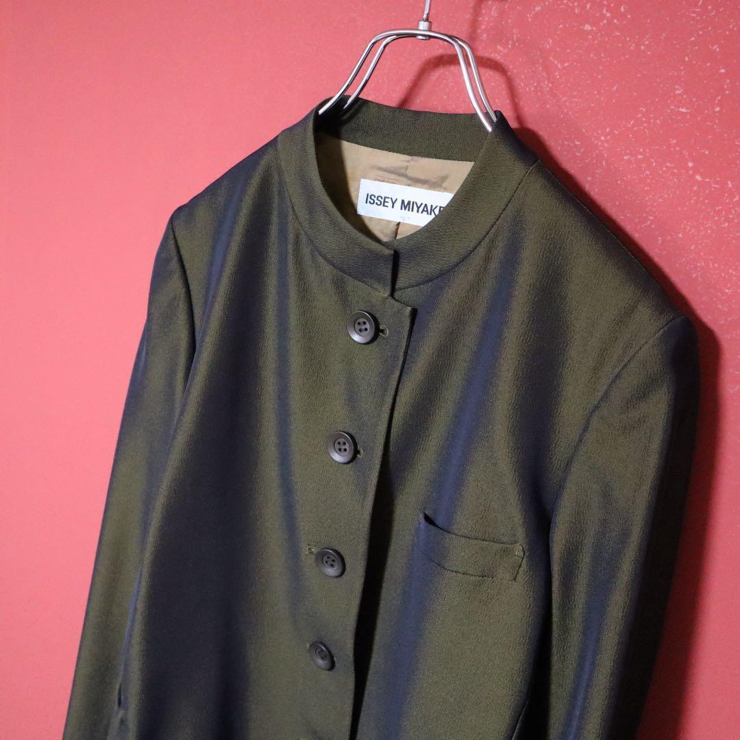 ISSEY MIYAKE 98SS Khaki Glossy Mao Collar Jacket Size M
