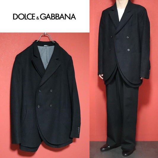 DOLCE&GABBANA Black Layered Double Wool Coat Size 48
