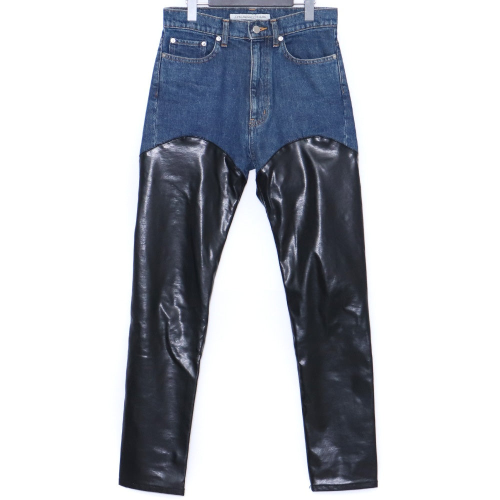 JOHN LAWRENCE SULLIVAN Leather Denim Jeans & Black Size L