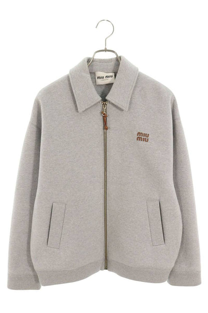 miumiu Logo Embroidered Zip-Up Sweat Blouson Gray Size 38
