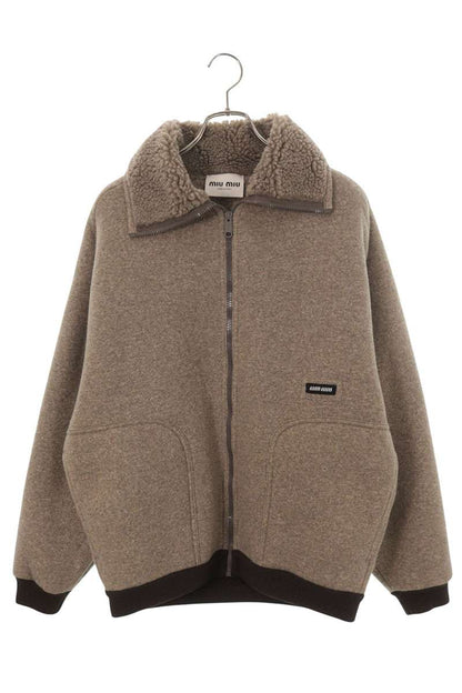 miumiu Cotton Fleece Zip Jacket Brown Size 40